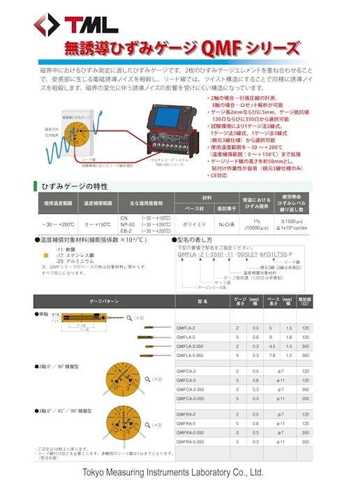 無誘導ひずみゲージQMFシリーズ (株式会社東京測器研究所) のカタログ