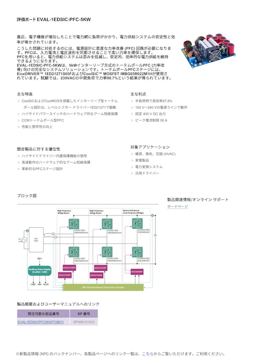 評価ボード EVAL-1EDSIC-PFC-5KW (インフィニオンテクノロジーズジャパン株式会社) のカタログ