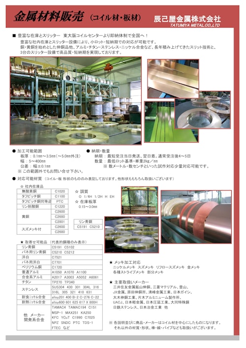 金属材料販売のご案内 (辰己屋金属株式会社) のカタログ