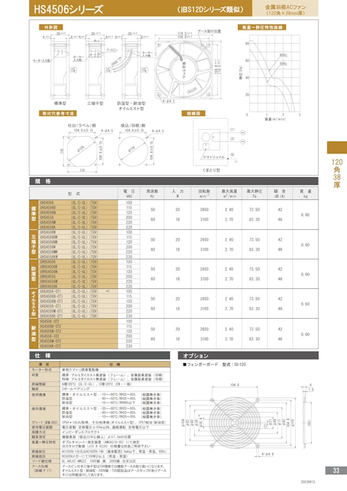 金属羽根ACファンモーター　HS4506シリーズ (株式会社廣澤精機製作所) のカタログ