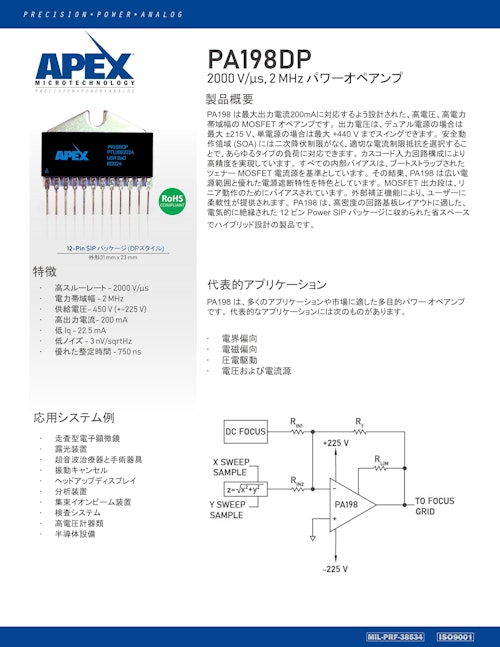 高速パワーオペアンプ PA198 製品カタログ (Apex Microtechnology, Inc.) のカタログ