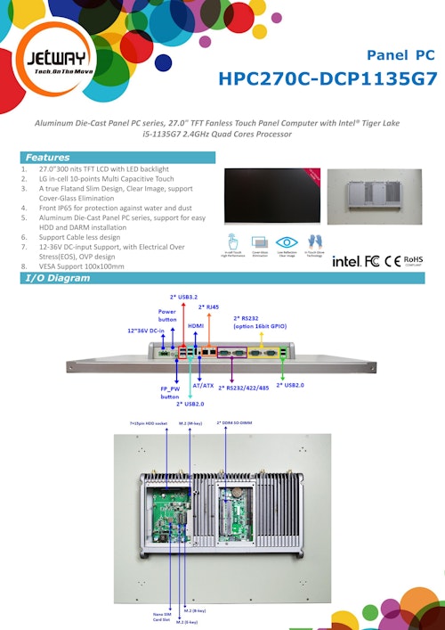 27"防水POS端末向けパネルPC Jetway HPC270C (サンテックス株式会社) のカタログ