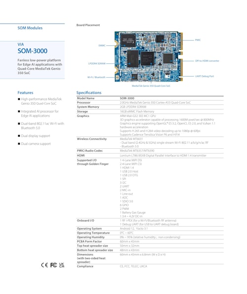 【AI搭載 IoTモジュール】産業用PC VIA SOM-3000モジュール (VIA Technologies Japan株式会社) のカタログ