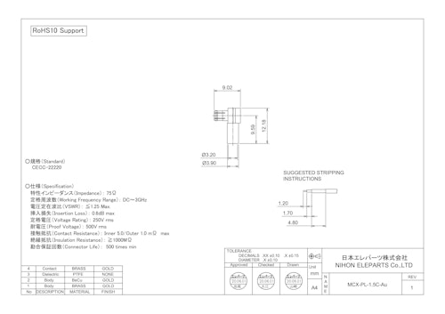MCX-PL-1.5C-Au (日本エレパーツ株式会社) のカタログ