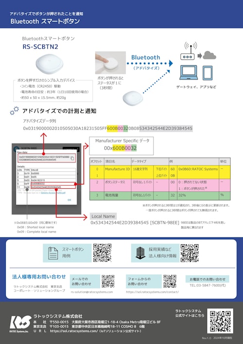 【ワンプッシュをアドバタイズで取得】スマートボタン (ラトックシステム株式会社) のカタログ