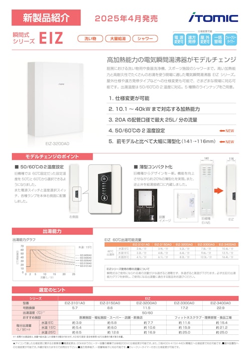 電気瞬間湯沸器EIZシリーズ【2025年4月新発売】 (株式会社日本イトミック) のカタログ