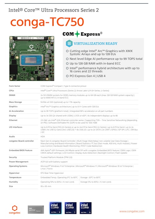 インテル Core Ultra プロセッサー搭載 COM Express: conga-TC750データシート (コンガテックジャパン株式会社) のカタログ