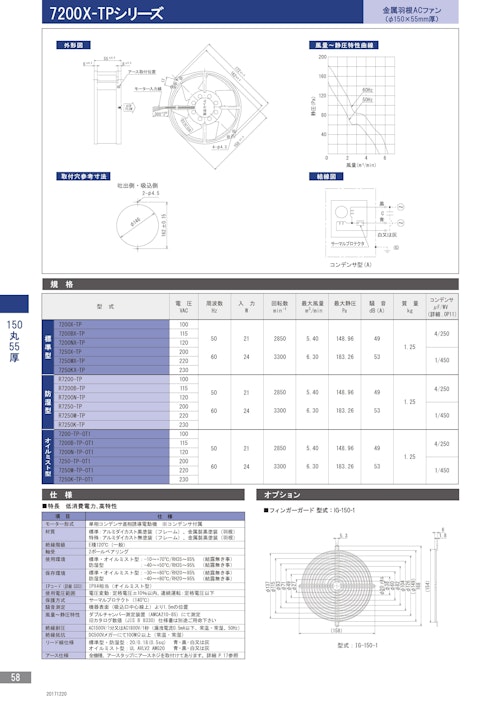金属羽根ACファンモーター　7200X-TPシリーズ (株式会社廣澤精機製作所) のカタログ