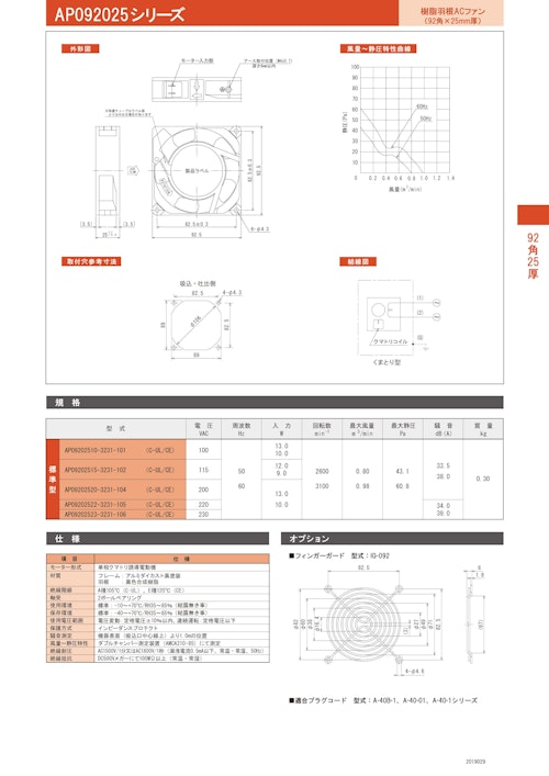 樹脂羽根ACファン　AP092025シリーズ (株式会社廣澤精機製作所) のカタログ