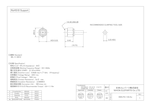 SMA-PS-1.5D-Au (日本エレパーツ株式会社) のカタログ