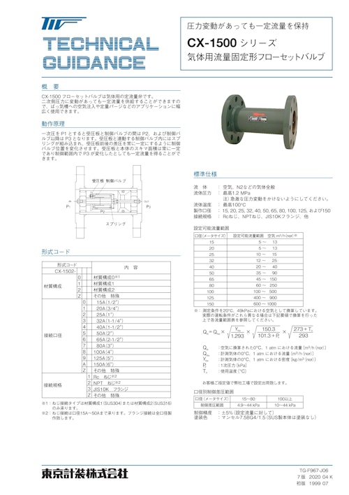 気体用フローセットバルブ（定流量弁） (東京計装株式会社) のカタログ