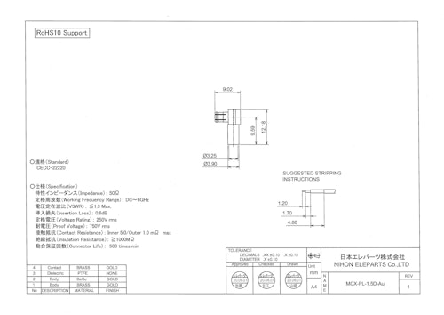 MCX-PL-1.5D-Au (日本エレパーツ株式会社) のカタログ