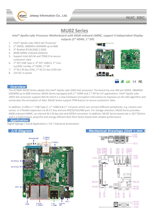 産業用 NUC CPUモジュール Jetway MU02-03 (サンテックス株式会社) のカタログ