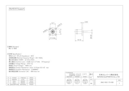 BNC-RSS-175-085 (日本エレパーツ株式会社) のカタログ