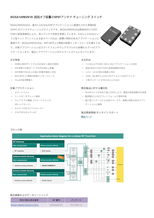 BGSA149M2N10: 超低オフ容量のSP4Tアンテナ チューニング スイッチ (インフィニオンテクノロジーズジャパン株式会社) のカタログ