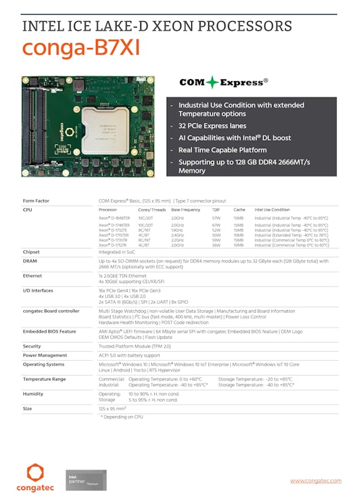 COM Express Basic Type 7: conga-B7Xl (コンガテックジャパン株式会社) のカタログ