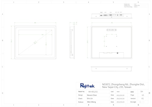 12.1インチ高輝度マリンモニター Rejitek IM-40121S-A0XG5A 図面 (サンテックス株式会社) のカタログ