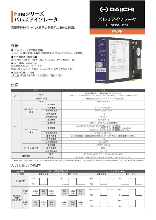 Fineシリーズ パルスアイソレータ FWPP (株式会社第一エレクトロニクス) のカタログ