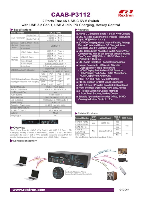 Rextron HDMI KVMスイッチ CAAB-P3112 (サンテックス株式会社) のカタログ