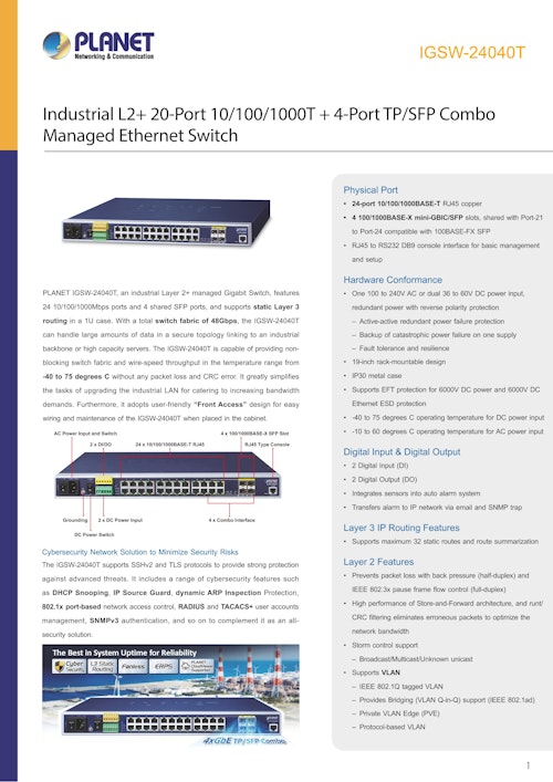 産業用PoEスイッチPLANET IGSW-24040T (サンテックス株式会社) のカタログ