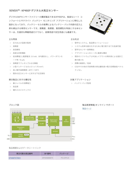 XENSIV™ - KP466P デジタル大気圧センサー (インフィニオンテクノロジーズジャパン株式会社) のカタログ