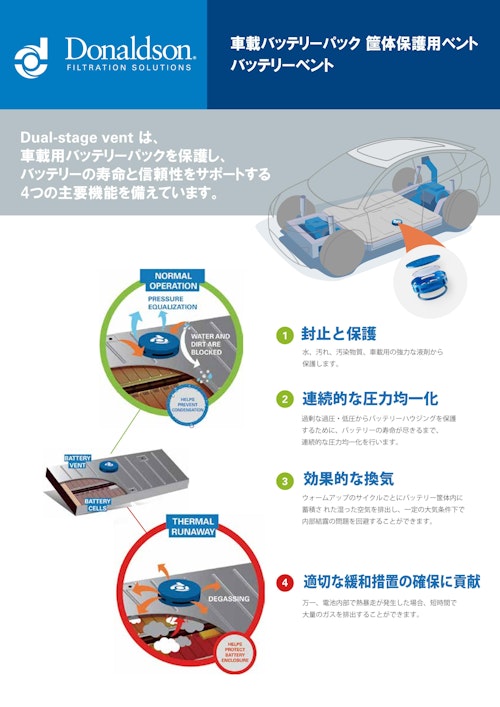 EV向けバッテリーパック用換気ベント『バッテリーベント』 (日本ドナルドソン株式会社) のカタログ