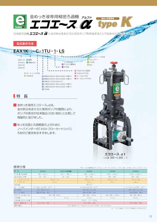 金めっき液専用精密ろ過機「エコエースα typeK」 (株式会社三進製作所) のカタログ