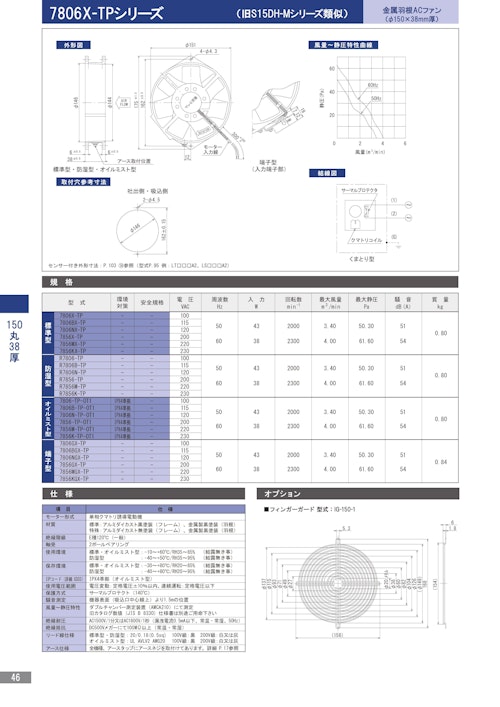 金属羽根ACファンモーター　7806X-TPシリーズ (株式会社廣澤精機製作所) のカタログ