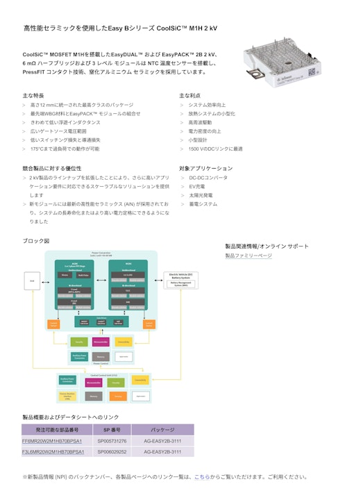 高性能セラミックを使用したEasy Bシリーズ CoolSiC™ M1H 2 kV (インフィニオンテクノロジーズジャパン株式会社) のカタログ