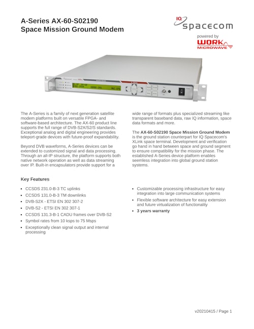 衛星通信モデム AX‑60 CCSDS TM/TC (アスコット株式会社) のカタログ