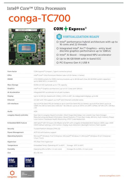 COM Express Compact Type 6 モジュール: conga-TC700 (コンガテックジャパン株式会社) のカタログ