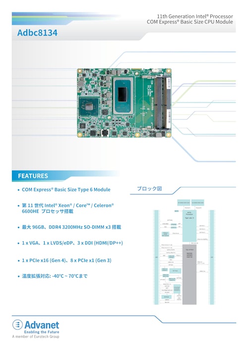 【Adbc8134】インテル Xeon®/Core™/Celeron® 6600HE プロセッサ搭載、COM Express® CPUモジュール (株式会社アドバネット) のカタログ