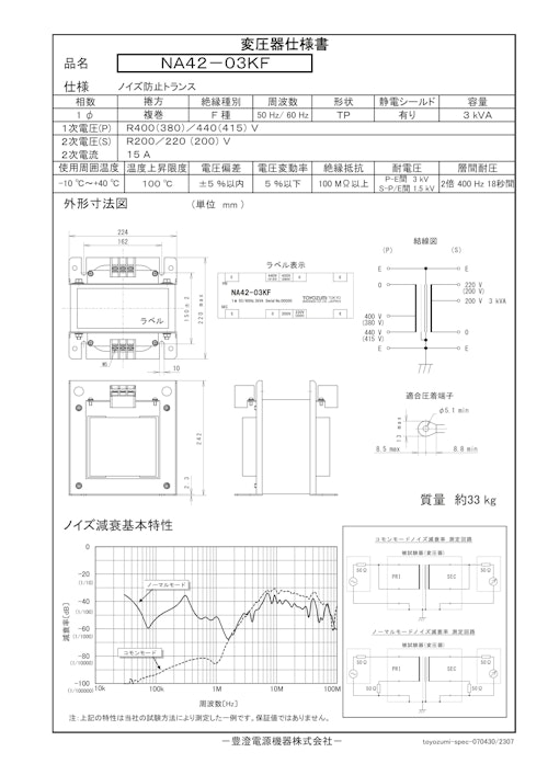 ノイズ防止トランス　NA42-03KF (共栄通信工業株式会社) のカタログ