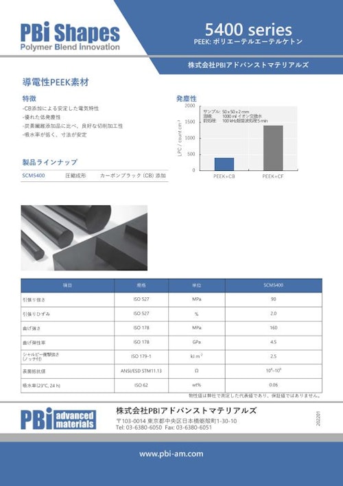 5400シリーズ | PEEK（ポリエーテルエーテルケトン） (株式会社PBIアドバンストマテリアルズ) のカタログ