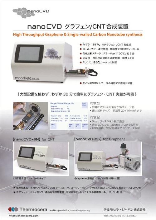 CVD装置『nanoCVD-8G/8N』グラフェン/CNT合成装置 (テルモセラ・ジャパン株式会社) のカタログ