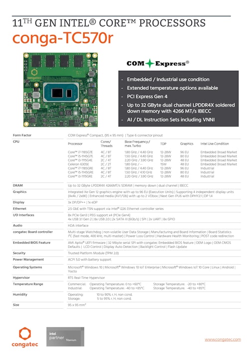 COM Express Compact Type 6 モジュール 堅牢版: conga-TC570r (コンガテックジャパン株式会社) のカタログ