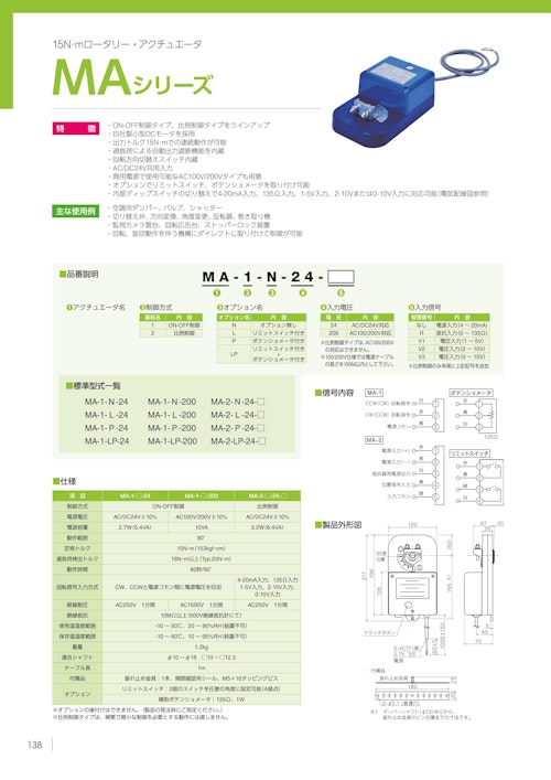 ロータリー・アクチュエータ　MA (共栄通信工業株式会社) のカタログ