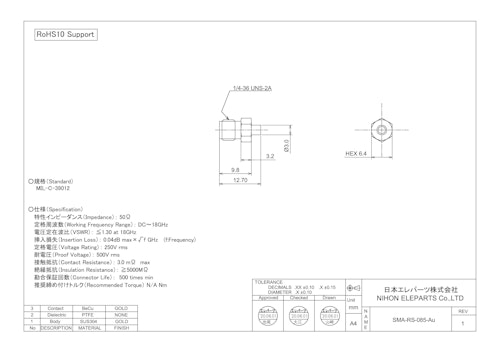 SMA-RS-085-Au (日本エレパーツ株式会社) のカタログ