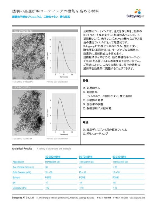Transparent High Refractive Index Materials (株式会社SG Japan) のカタログ