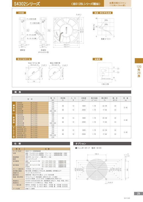 金属羽根ACファンモーター　S4302シリーズ (株式会社廣澤精機製作所) のカタログ
