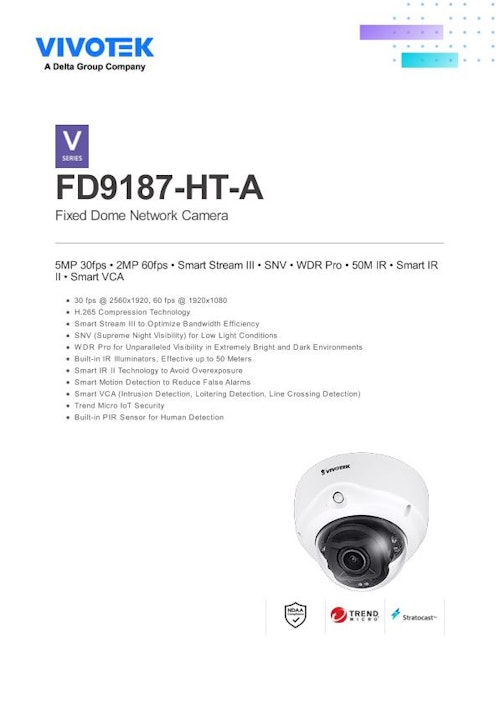 VIVOTEK ドーム型カメラ：FD9187-HT-A (ビボテックジャパン株式会社) のカタログ