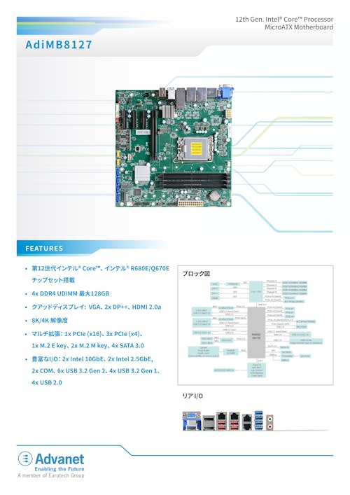 【AdiMB8127】12th Gen. Intel® Core™ Processor MicroATX Motherboard (株式会社アドバネット) のカタログ