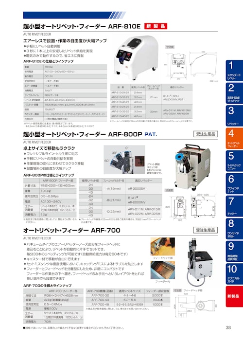 オートリベットフィーダー「ARF-800P」「ARF810E」「ARF-700] (株式会社ロブテックスファスニングシステム) のカタログ
