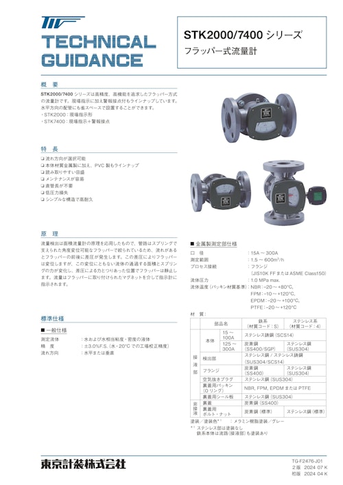 フラッパー式流量計 (東京計装株式会社) のカタログ