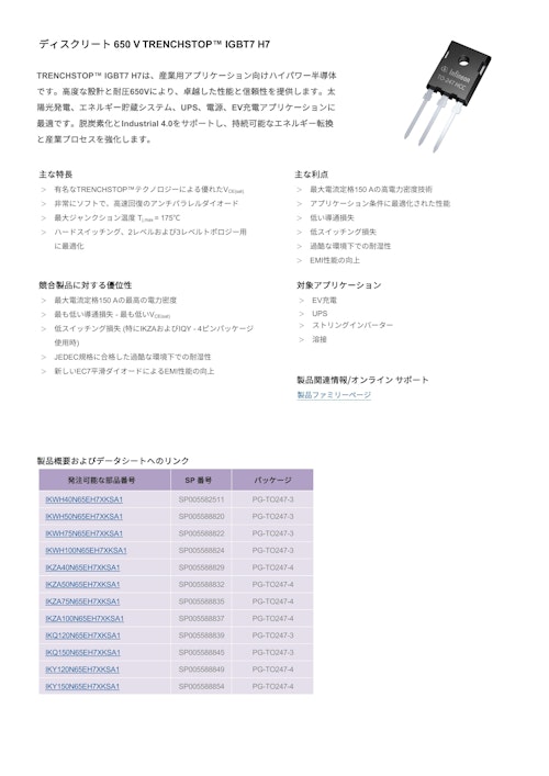 ディスクリート 650 V TRENCHSTOP™ IGBT7 H7 (インフィニオンテクノロジーズジャパン株式会社) のカタログ