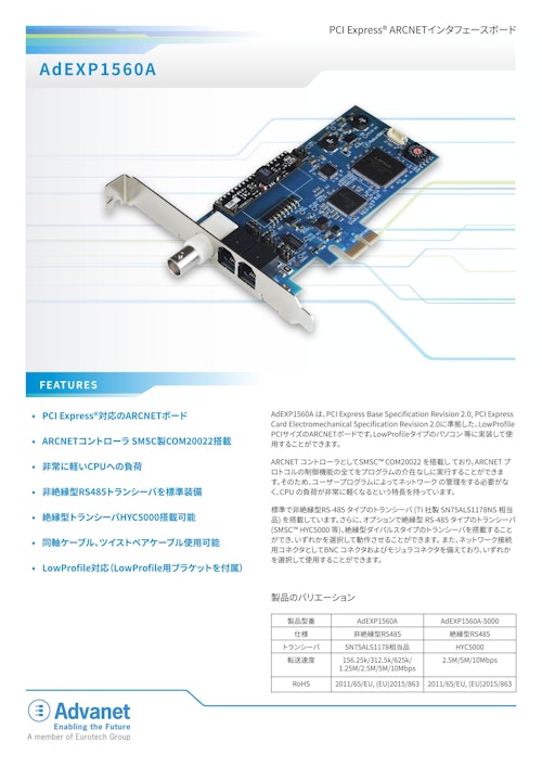 【AdEXP1560A】PCI Express® ARCNETインタフェースボード (株式会社アドバネット) のカタログ