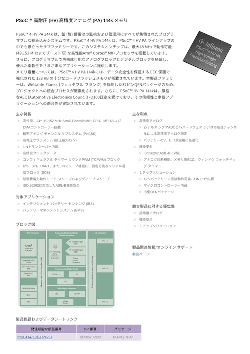 PSoC™ 高耐圧 (HV) 高精度アナログ (PA) 144k メモリ (インフィニオンテクノロジーズジャパン株式会社) のカタログ