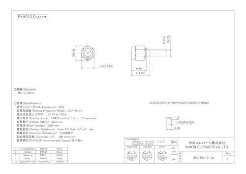 SMA-PS-141-Ag (日本エレパーツ株式会社) のカタログ