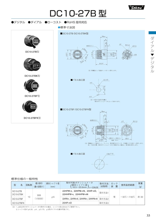 マルチダイアル　DC10-27B★、DC10-27BF★、DC10-27BK★、DC10-27BFK★ (共栄通信工業株式会社) のカタログ