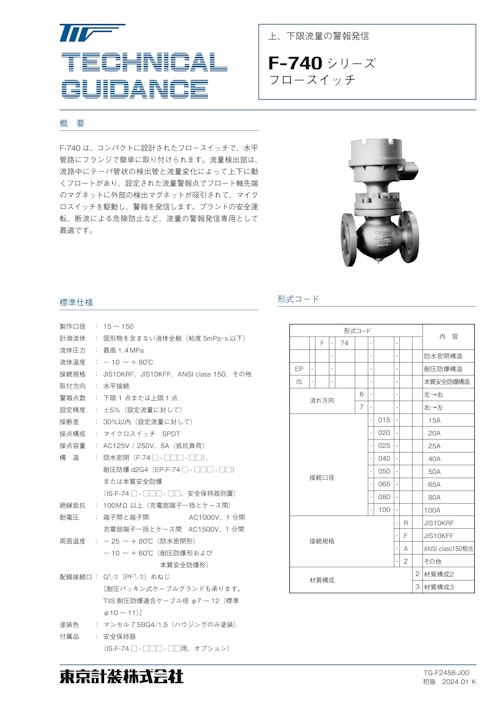 フロースイッチ (東京計装株式会社) のカタログ